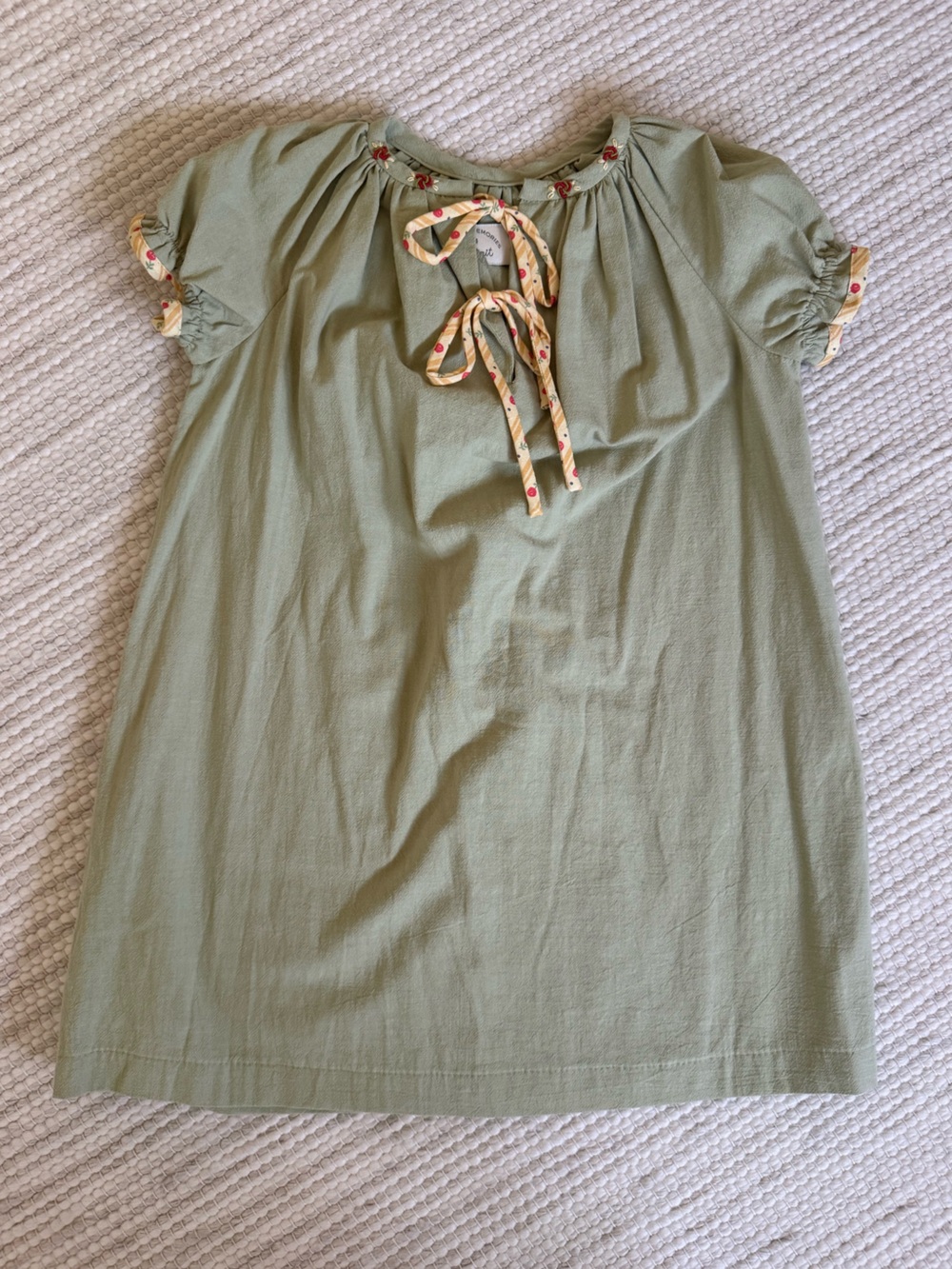 Birinit Girls Green Dress with Bow Detailing